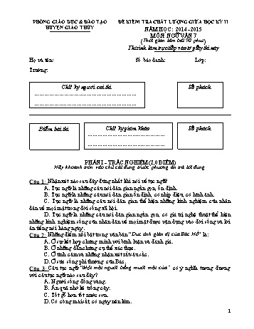 Đề kiểm tra chất lượng giữa học kỳ II môn Ngữ văn Lớp 7 - Năm học 2014-2015 - Trường THCS Giao Tân (Kèm đáp án)