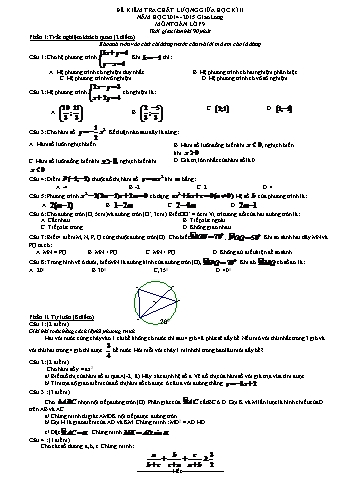 Đề kiểm tra chất lượng giữa học kỳ II môn Toán Lớp 9 - Năm học 2014-2015 - Trường THCS Giao Long (Có đáp án)