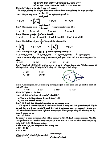 Đề kiểm tra chất lượng giữa học kỳ II môn Toán Lớp 9 - Năm học 2014-2015 - Trường THCS Giao Hải (Kèm đáp án)
