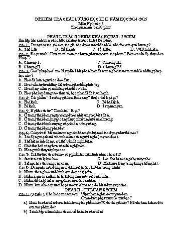 Đề kiểm tra chất lượng học kì II môn Ngữ văn 8 - Năm học 2014-2015 - Trường THCS Giao Thịnh (Kèm đáp án)