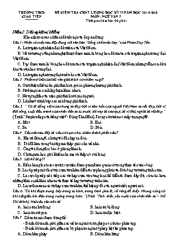 Đề kiểm tra chất lượng học kỳ II môn Ngữ văn 7 - Năm học 2014-2015 - Trường THCS Giao Tiến (Có đáp án)