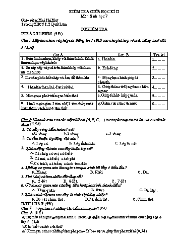 Đề kiểm tra giữa học kì II môn Sinh học Lớp 7 - Mai Thị Mát (Có đáp án)