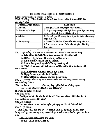 Đề kiểm tra học kì I môn GDCD Lớp 6 (Có đáp án)