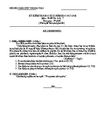 Đề kiểm tra học kỳ môn Ngữ văn Lớp 7 - Năm học 2017-2018 (Có đáp án)