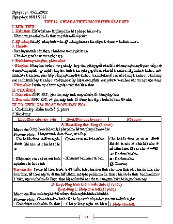 [Giáo án + Bài giảng] Toán Lớp 8 - Tiết 19: Chia đa thức một biến đã sắp xếp - Năm học 2022-2023