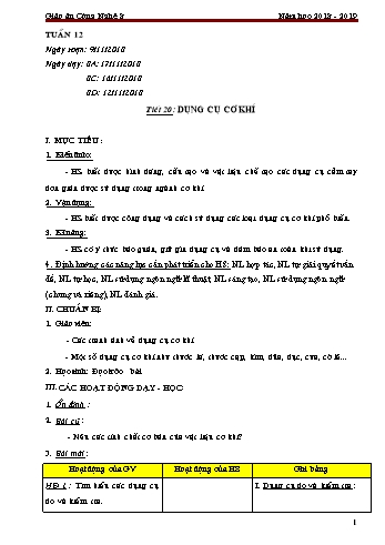 Giáo án Công nghệ 8 - Tuần 12 đến 19 - Năm học 2018-2019