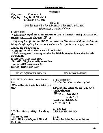 Giáo án dạy thêm Toán 9 (Tháng 9) - Buổi 1+2 - Năm học 2019-2020