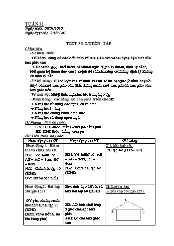 Giáo án Hình học Lớp 7 - Tiết 35+36 - Năm học 2019-2020