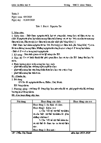 Giáo án Hóa học Lớp 8 - Bài 4+5 - Năm học 2019-2020 - Trần Thị Thanh