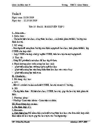 Giáo án Hóa học Lớp 8 - Tiết 15+16 - Năm học 2019-2020 - Trần Thị Thanh