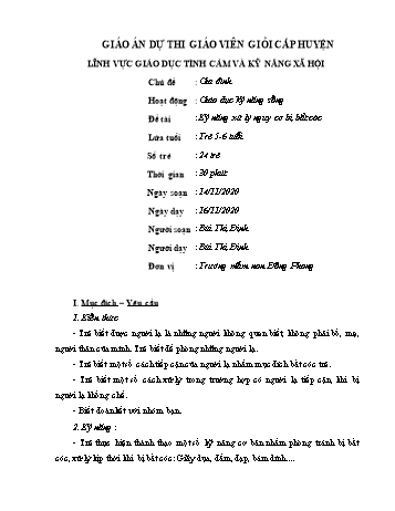 Giáo án Mầm non Lớp Lá - Chủ đề: Gia đình - Đề tài: Kỹ năng xử lý nguy cơ bị bắt cóc - Năm học 2020-2021 - Bùi Thị Định