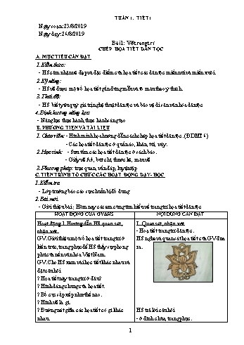 Giáo án Mĩ thuật Lớp 6 - Chương trình cả năm - Năm học 2019-2020