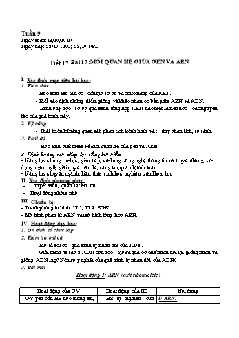 Giáo án Sinh học Lớp 9 - Bài 17+18 - Năm học 2019-2020