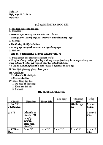 Giáo án Sinh học Lớp 9 - Tiết 36: Kiểm tra học kì I - Năm học 2018-2019