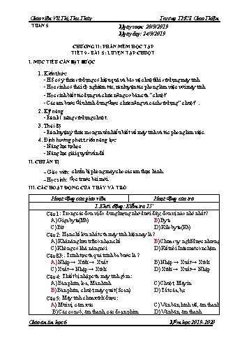 Giáo án Tin học Lớp 6 - Tiết 9+10, Bài 5: Luyện tập chuột - Năm học 2019-2020 - Vũ Thị Thu Thủy
