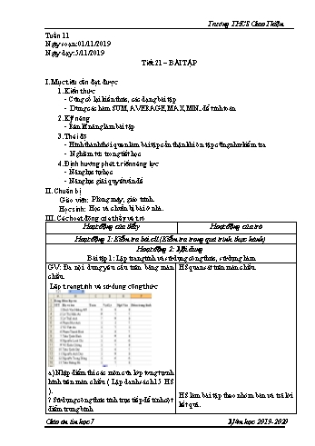 Giáo án Tin học Lớp 7 - Tiết 21+22 - Năm học 2019-2020 - Trường THCS Giao Thiện