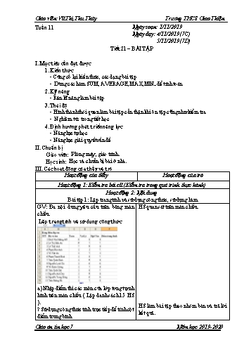 Giáo án Tin học Lớp 7 - Tiết 21+22 - Năm học 2019-2020 - Vũ Thị Thu Thủy
