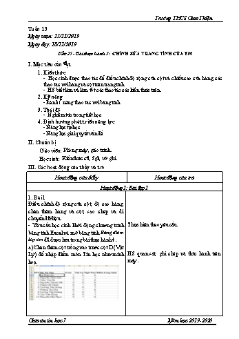 Giáo án Tin học Lớp 7 - Tiết 25+26, Bài thực hành 5: Chỉnh sửa trang tính của em - Năm học 2019-2020 - Trường THCS Giao Thiện