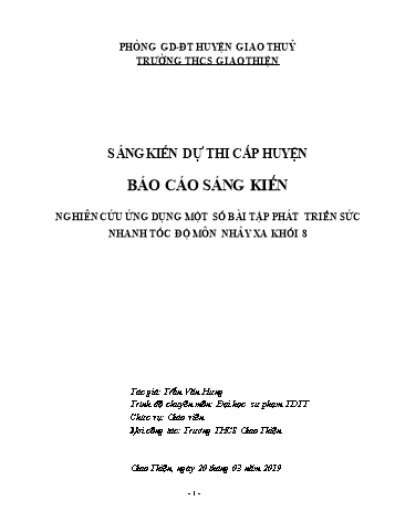 Sáng kiến kinh nghiệm Nghiên cứu ứng dụng một số bài tập phát triển sức nhanh tốc độ môn Nhảy xa Khối 8