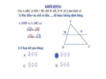 Bài giảng Hình học Lớp 8 - Bài 4: Khái niệm hai tam giác đồng dạng