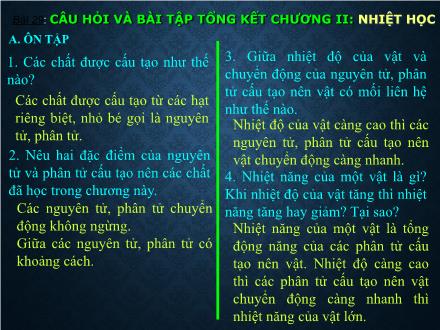 Bài giảng Vật lí Lớp 8 - Tiết 29: Câu hỏi và bài tập tổng kết chương II: Nhiệt học