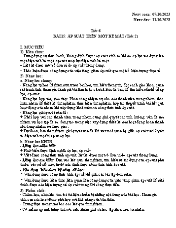 Giáo án KNTN Lớp 8 Sách KNTT - Tiết 6, Bài 15: Áp suất trên một bề mặt (Tiết 2) - Năm học 2022-2023