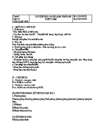 Giáo án Ngữ văn Lớp 7 - Tiết 25: Luyện tập cách làm văn bản biểu cảm - Năm học 2021-2022