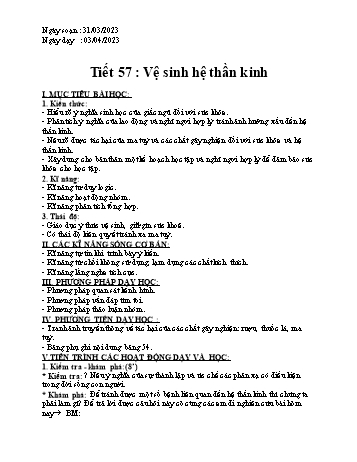 Giáo án Sinh học Lớp 8 - Tiết 57+58 - Năm học 2022-2023