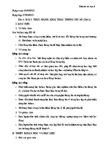 Giáo án Tin học Lớp 8 Sách KNTT - Tiết 4, Bài 3: Thực hành Khai thác thông tin số (Tiết 1) - Năm học 2023-2024
