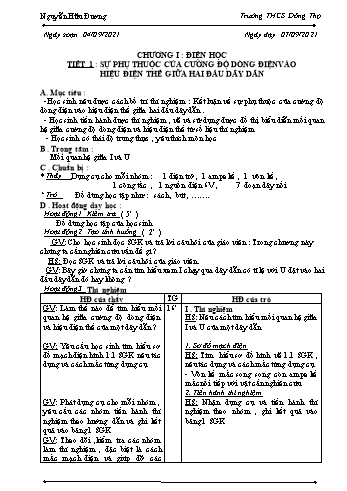 Giáo án Vật lí Lớp 9 - Chương I: Điện học - Năm học 2021-2022 - Nguyễn Hữu Đương